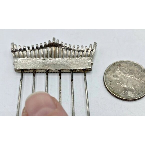 Vintage Crown Shape Hair Pin Pick Comb Glam Regency Collectible Silver Tone Updo - Picture 11 of 12